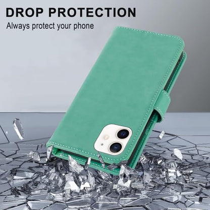 MONASAY Wallet Case Compatible for iPhone 12 mini 5G 5.4-inch,[Glass Screen Protector Included] [RFID Blocking] Flip Folio Leather Cell Phone Cover with Credit Card Holder, Mint - color: Mint