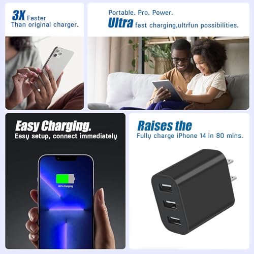 3 USB A Ports Charger Block,YTFCYIKBG Cell Phone wall Chargers,USB Cube - color: black
