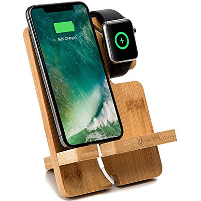 JACKCUBE DESIGN Bamboo Charger Dock Stand Multi Device Charging Station Organizer Holder for Smartphone Cellphone Mobile Phone MK243A