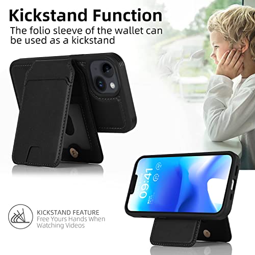 iCoverCase Wallet Case for iPhone 13 Pro Max/12 Pro Max Compatible with MagSafe, Magnetic Detachable Card Slots Holder PU Leather Kickstand Wireless Charging Case 6.7 Inch (Black) - color: Black