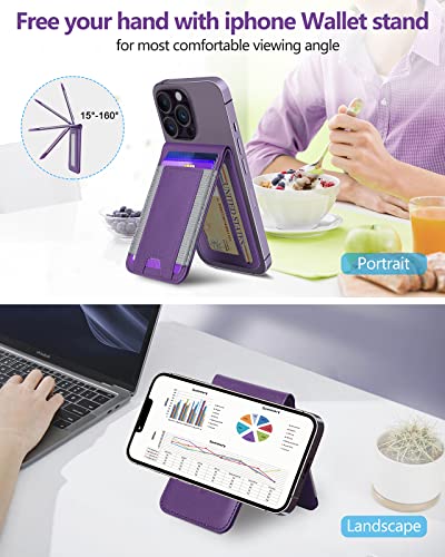for MagSafe Wallet with Adjustable Stand, 9 Card Holder, Open ID Window - color: Purple