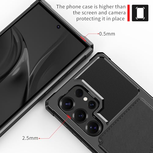 for Samsung Galaxy S25 Ultra 6.9” Case with Card Holder, Compatible with Magnetic Car Mount, Rugged Heavy Duty Shockproof Soft TPU Back Leather Flip Wallet Phone Cover, Black - color: Black, size: Samsung Galaxy S25 Ultra