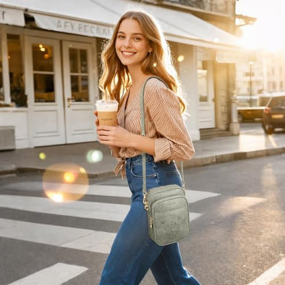 Small Crossbody Bags for Women, RFID Phone Purse with Card Slots, Triple Compartments Lightweight Shoulder Bag - color: 11-green