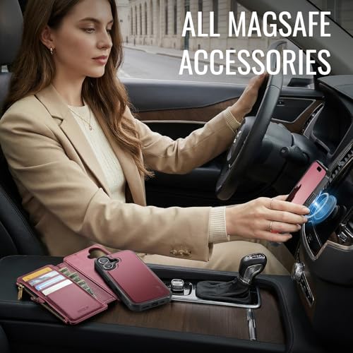 for iPhone 17 - Phone Case Wallet Magnetic Detachable, Burgundy - color: Burgundy, size: iPhone 17