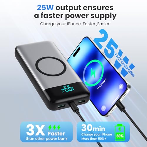 Wireless Portable Charger 40800mAh with 3 Built-in Cables,7-in-1 15W Wireless Charging Power Bank,25W PD QC 4.0 Fast Charging USB C Travel Essentials Battery Pack for iPhone 17/16/15/14,Galaxy,Android