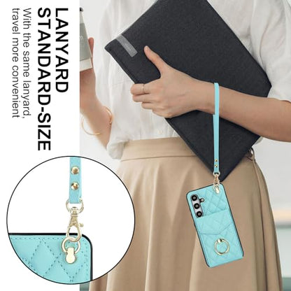 Asuwish Phone Case for Samsung Galaxy S24 5G Wallet Cover with Tempered Glass Screen Protector and Crossbody Wrist Strap Ring RFID Blocking Credit Card Holder Leather Cell S 24 24S G5 Women Girls Teal - color: Teal