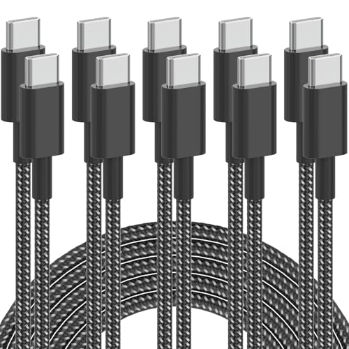 Plnhixt USB C Cable, 5Pack 6FT USB C to USB C Cable 60W(3A) Nylon Braided