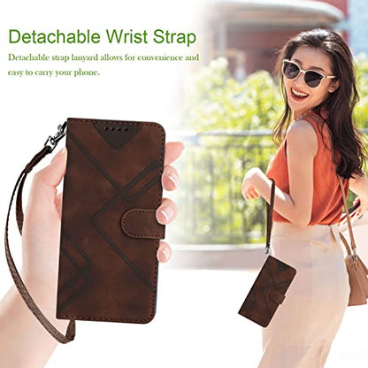 for Samsung S21 Case Wallet Card Holder Strap (Brown) | PU Leather Pattern, Card Slots, Cash Pocket, Kickstand, Magnetic Closure, Flip Cover, TPU Inner, Shockproof Protective - color: Brown