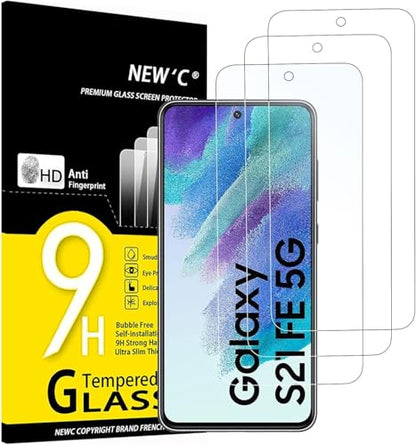 NEW'C 3 Pack Designed for Samsung Galaxy S21 FE 5G Screen Protector Tempered Glass,Case Friendly Scratch-proof, Bubble Free, Ultra Resistant - size: S21 FE 6.4 inches