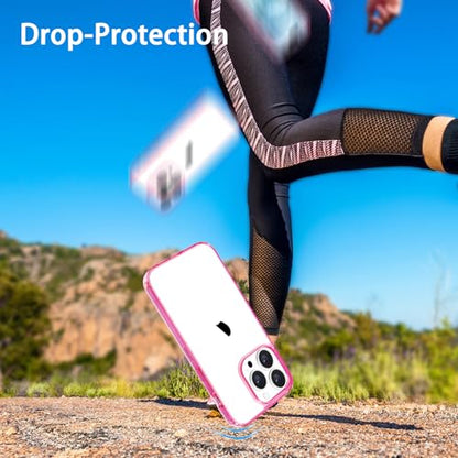 JJGoo Compatiable with iPhone 14 Pro Max Case Clear, Transparent Shockproof Phone Case, Slim Anti-Scratch Hard PC Back Protective Cover Bumper, Transparent Pink - color: Transparent Pink