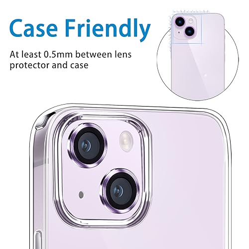 Compatible with iPhone 14 and 14 Plus Camera Lens Protector, Anti-Scratch Lens Cover 9H Tempered Glass Camera Screen Protector Shockproof Camera Ring for 14 and 14 Plus with 2 Lens - 2 Pcs - color: Purple