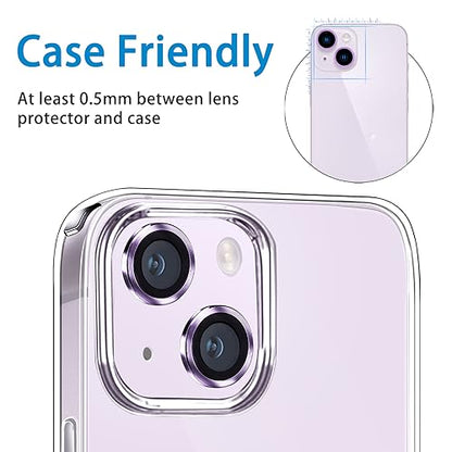 Compatible with iPhone 14 and 14 Plus Camera Lens Protector, Anti-Scratch Lens Cover 9H Tempered Glass Camera Screen Protector Shockproof Camera Ring for 14 and 14 Plus with 2 Lens - 2 Pcs - color: Purple