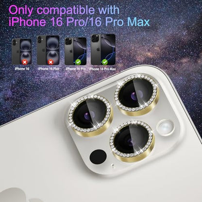 Camera Lens Protector for iPhone 16 Pro/16 Pro Max, Diamond Gold - color: Diamond Gold