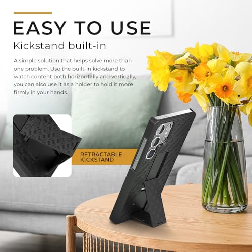 MOTIVE for Samsung Galaxy s25 Ultra Case with Belt Clip, Kickstand | 6.9" | Ranger v1 Series, Black, 360° holster, open-top/bottom port access, grip, slim - size: s25 Ultra