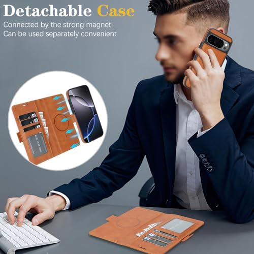 for Google Pixel 10 / 10Pro Wallet Case Compatible with Magsafe, 2 in 1 Leather Flip 3 Card Holder Magnetic Detachable Cover Q1 (Gray, Google Pixel 10 / 10Pro) - color: Gray, size: Google Pixel 10 / 10Pro