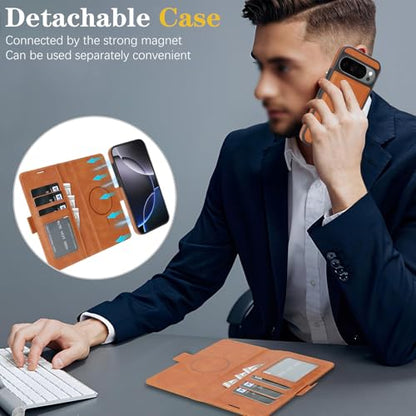 for Google Pixel 10 / 10Pro Wallet Case Compatible with Magsafe, 2 in 1 Leather Flip 3 Card Holder Magnetic Detachable Cover Q1 (Gray, Google Pixel 10 / 10Pro) - color: Gray, size: Google Pixel 10 / 10Pro