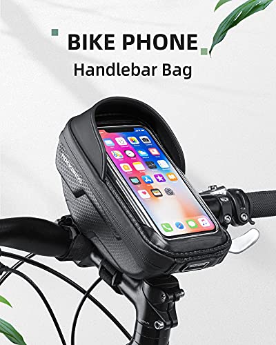 ROCKBROS Bike Phone Mount Bag, Waterproof Handlebar Bag for Cycling | Water-resistant Phone Bag Fits Phones Up to 6.5", with Touch Screen Access, Storage Space and Reflective Strips for Cycling - color: black 2