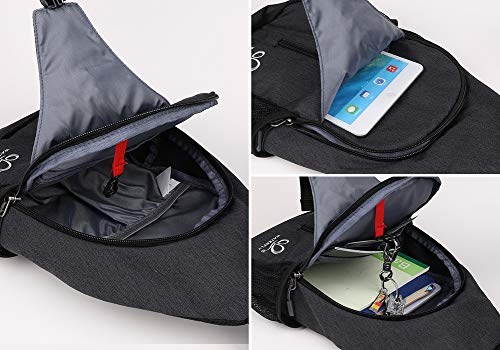 WATERFLY Crossbody Sling Backpack Sling Bag Travel Hiking Chest Bag Daypack (Black) | Small Hiking bag,Multi-compartment storage,Water-resistant,Breathable back pad,Reversible adjustable shoulder strap - color: Black