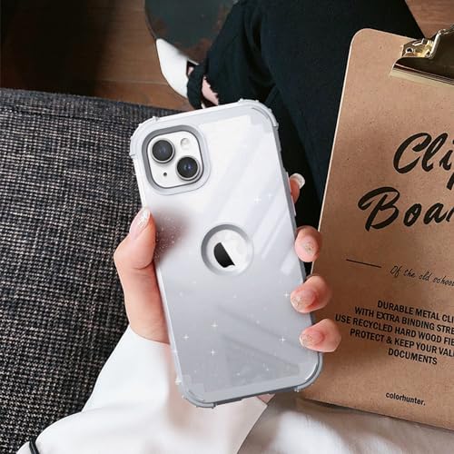 IDweel for iPhone 15 Case with Screen Protector,Luxury 3 in 1 Shockproof Slim Fit Hybrid Heavy Duty Protection Glitter Hard PC Cover Soft Silicone Sturdy Bumper Full Body Case,Glitter Grey - color: Glitter Grey