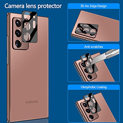 LYWHL [2+2 Pack for Samsung Note 20 Ultra Privacy Screen Protector, [Support Fingerprint ID] Anti-Spy Black Full Adhesive Flexible Film + Camera Lens Glass Protector for Galaxy Note 20 Ultra