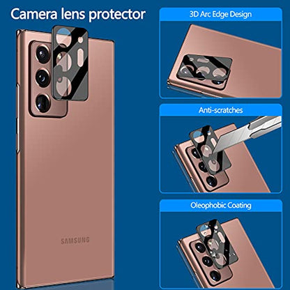 LYWHL [2+2 Pack for Samsung Note 20 Ultra Privacy Screen Protector, [Support Fingerprint ID] Anti-Spy Black Full Adhesive Flexible Film + Camera Lens Glass Protector for Galaxy Note 20 Ultra