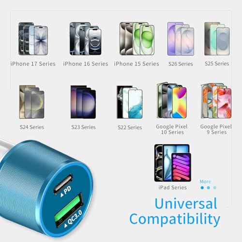 67.5W Blue Car Charger USB C Super Fast for iPhone 18 Pro Max/17/Android - color: Blue, size: 3.3 ft