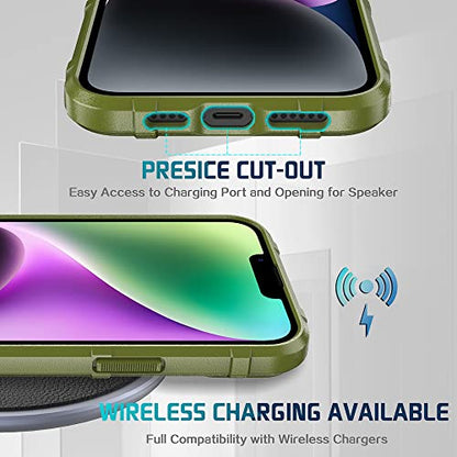 Rugged Shield 8ft Drop Proof TPU Thick Armor Tactical Protective Case Compatible with iPhone 14 Plus (6.7 inches) - Army Green - color: Army Green, size: iPhone 14 Plus