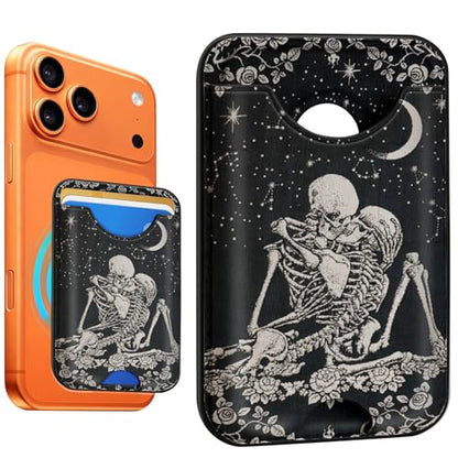 Compatible with Magsafe Wallet Magnetic Card Holder - Black Skeleton Phone Wallets for Women Teen Girls Cute for iPhone 17/16/15/14/13/12 Series Slim for Apple Mag RFID Magnet,Fit 3 Cards - color: Black Skeleton