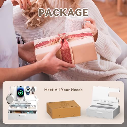 Pezin&Hulin Docking Station with Drawer, Nightstand Organizer (White) - color: White