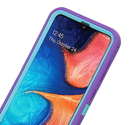 Heavy Duty Shockproof Defender Armor Case for Galaxy A20/A30/A50 (Purple/Mint), Built-in Screen Protector & Camera Protection - color: Purple/Mint
