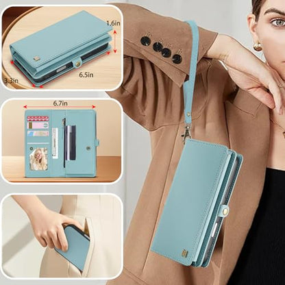 for Wallet Case Compatible with iPhone 17 Air,Multi-Function Detachable 2 in 1 Magnetic iPhone 17 Air Case Wallet,Flip Strap Zipper Card Holder Phone Case with Shoulder Straps (Blue) - color: Blue, size: iPhone 17Air