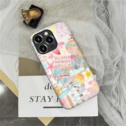 Case Compatible with iPhone 16 Pro, Cute Dual Layer Hybrid Phone Cover, Military Grade Drop Protection, Aesthetic Shockproof Phone Case for Women Girls, Pastel Pink Summer Collage - color: Pastel Pink Summer Collage, size: Iphone 16 Pro
