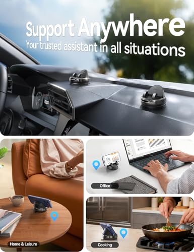 JOYROOM Car Phone Mount, [360° Rotation+Thick Case Friendly] Cell Phone Car Holder with Adjustable Spring Clip, Anti-Slip Silicone Universal Dashboard phone holder for Car for iPhone, Smartphones, GPS - color: Titanium Black
