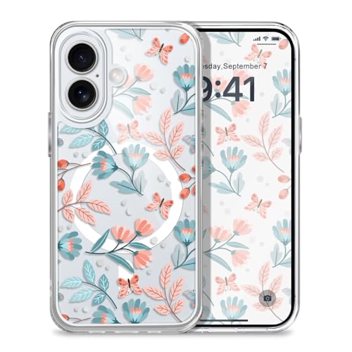 for iPhone 17 Case, Ultra Thin Magnetic Hard Clear Compatible with MagSafe for iPhone 17 Phone Cover 6.3 inch, Leaf Flower - color: Leaf Flower, size: for iPhone 17