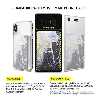 Credit ID Card Holder for Back of Phone Leather Phone Wallet Stick On with Stand Flip Waterproof Leather Adhesive Wallet for Most Cellphones (Marble Yellow) - color: Marble Yellow