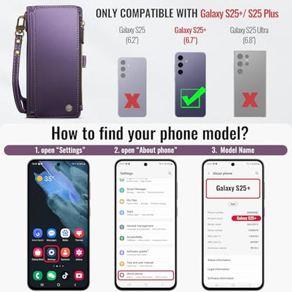 Defencase for Samsung Galaxy S25+/Plus Wallet Case with Card Holder, Purple | with RFID Blocking Zipper Pocket, Durable PU Leather, Wrist Strap, S25 Plus Flip Phone Cases Cover with Stand for Women Men - color: Aesthetic Purple
