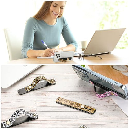 Weewooday 6 Pieces Phone Grip Holder Cell Phone Grip Strap Telescopic Finger Strap Stand Universal Finger Kickstand for Most Smartphones(Leopard Print)