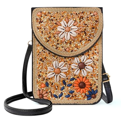 Small Beaded Crossbody Bag for Women, Boho Cell Phone Shoulder Purse Wallet with Handcrafted Colorful Beads - color: Tree-6