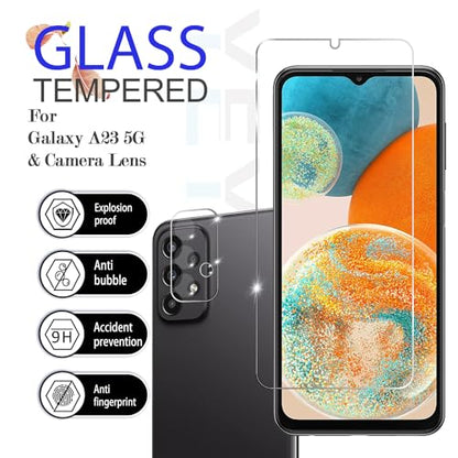 Galaxy A23 HD Clear Tempered Glass Screen Protector+Camera Lens Protectors, [2+2 Pack] [Anti-Scratch][Case-Friendly] Screen Protector Glass For Samsung Galaxy A23 - size: Galaxy A23