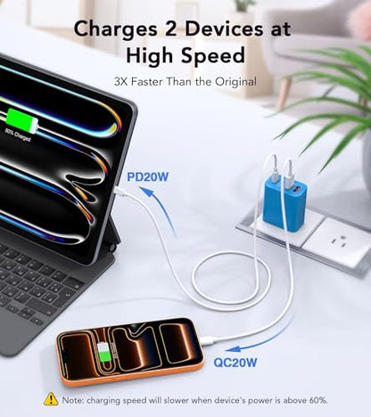 [40W/2Pack] Wall Charger,USB C Charger Block, Multi-Port PD + QC 3.0 Super Fast Charging Power Plug Adapter Brick for Watch Series 9 8 7, iPhone 17 16 15 14 13 Pro Max Airpod, Samsung Galaxy S24(Blue) - color: 40W 2Pack Light Blue