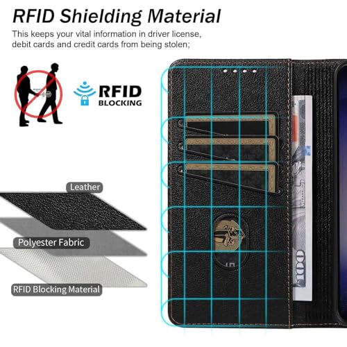 for Galaxy A17/A16 5G Phone Case Wallet RFID Blocking (Black) | Premium PU leather, card holder/cash slots, protective flip cover for Samsung Galaxy A17/A16, magnetic closure, kickstand - color: Black