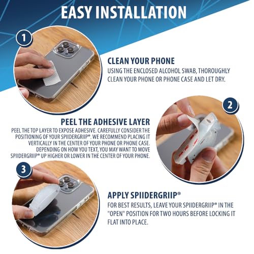 SpiiderGriip 360 Rotating Phone Grip – Flat-Fold Kickstand & Secure Strap – Works with iPhone, Android, Tablets & Cases – Comfortable & Durable (White) - color: White