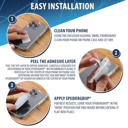 SpiiderGriip 360 Rotating Phone Grip – Flat-Fold Kickstand & Secure Strap – Works with iPhone, Android, Tablets & Cases – Comfortable & Durable (White) - color: White