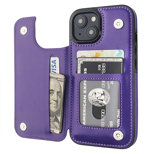ONETOP for iPhone 15 Wallet Case with Credit Card Holder,Purple | Kickstand,ID/Cash Holder,Case Wallet with Card Slots,Double Magnetic Clasp,Durable PU Leather Shockproof Cover for Women Men - color: Purple