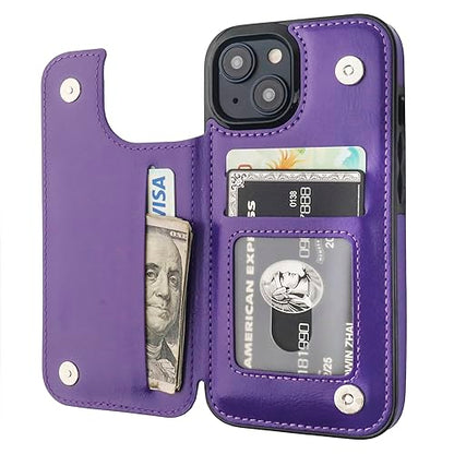 ONETOP for iPhone 15 Wallet Case with Credit Card Holder,Purple | Kickstand,ID/Cash Holder,Case Wallet with Card Slots,Double Magnetic Clasp,Durable PU Leather Shockproof Cover for Women Men - color: Purple