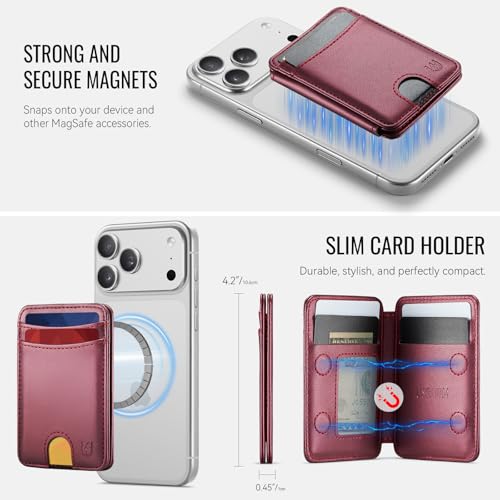 for Magsafe Wallet Magnetic RFID Blocking Card Holders, Wine Red - color: Wine Red