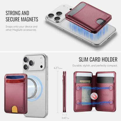 for Magsafe Wallet Magnetic RFID Blocking Card Holders, Wine Red - color: Wine Red