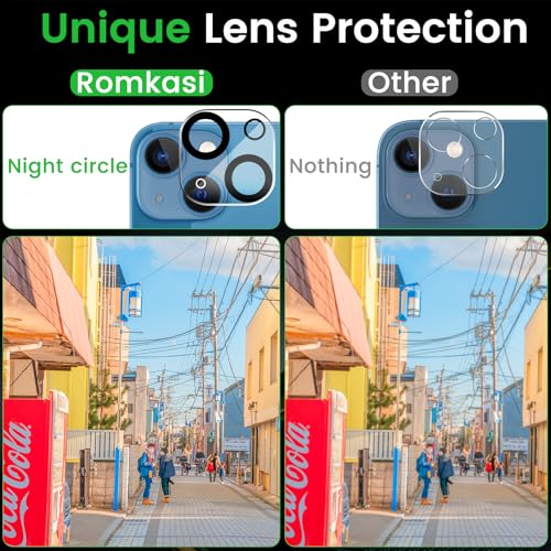 Romkasi 3 Pack Privacy Screen Protector for iPhone 13 6.1 Inch with 3 Pack Camera Lens Protector, Anti Spy Tempered Glass Film, Anti-Scratch, Touch Sensitive, Case Friendly - color: iPhone 13