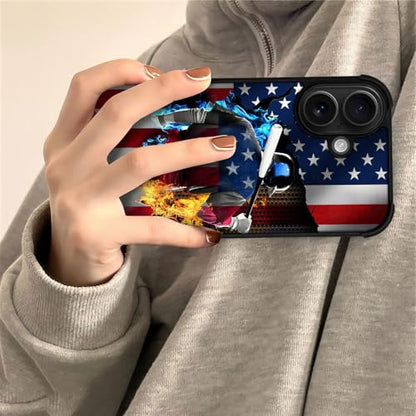DJSOK Case for iPhone 17,Compatible with MagSafe,Anti-Scratch Shockproof Case,Ice and Fire Baseball American Flag - color: Ice and Fire Baseball American Flag, size: IPhone 17