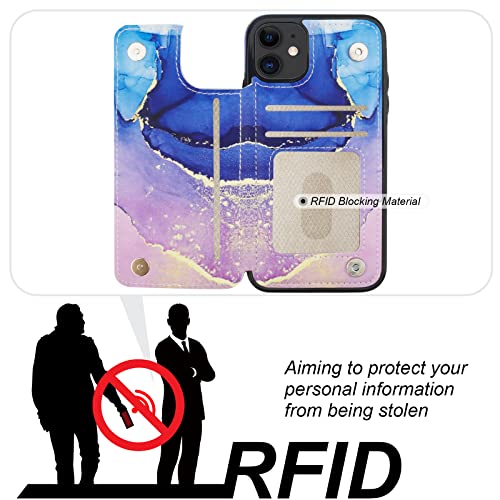 HAOPINSH for iPhone 11 Wallet Case with Card Holder, Blue Purple Marble Pattern Back Flip Folio PU Leather Kickstand Card Slots Case for Women Girls, Double Magnetic Clasp Shockproof Cover 6.1" - color: Blue Purple Marble